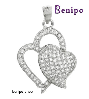 آویز نقره دو قلب نگین دار