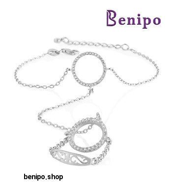 دستبند نقره دایره ای همراه با انگشتر