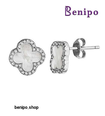 گوشواره نقره شبدر صدفی