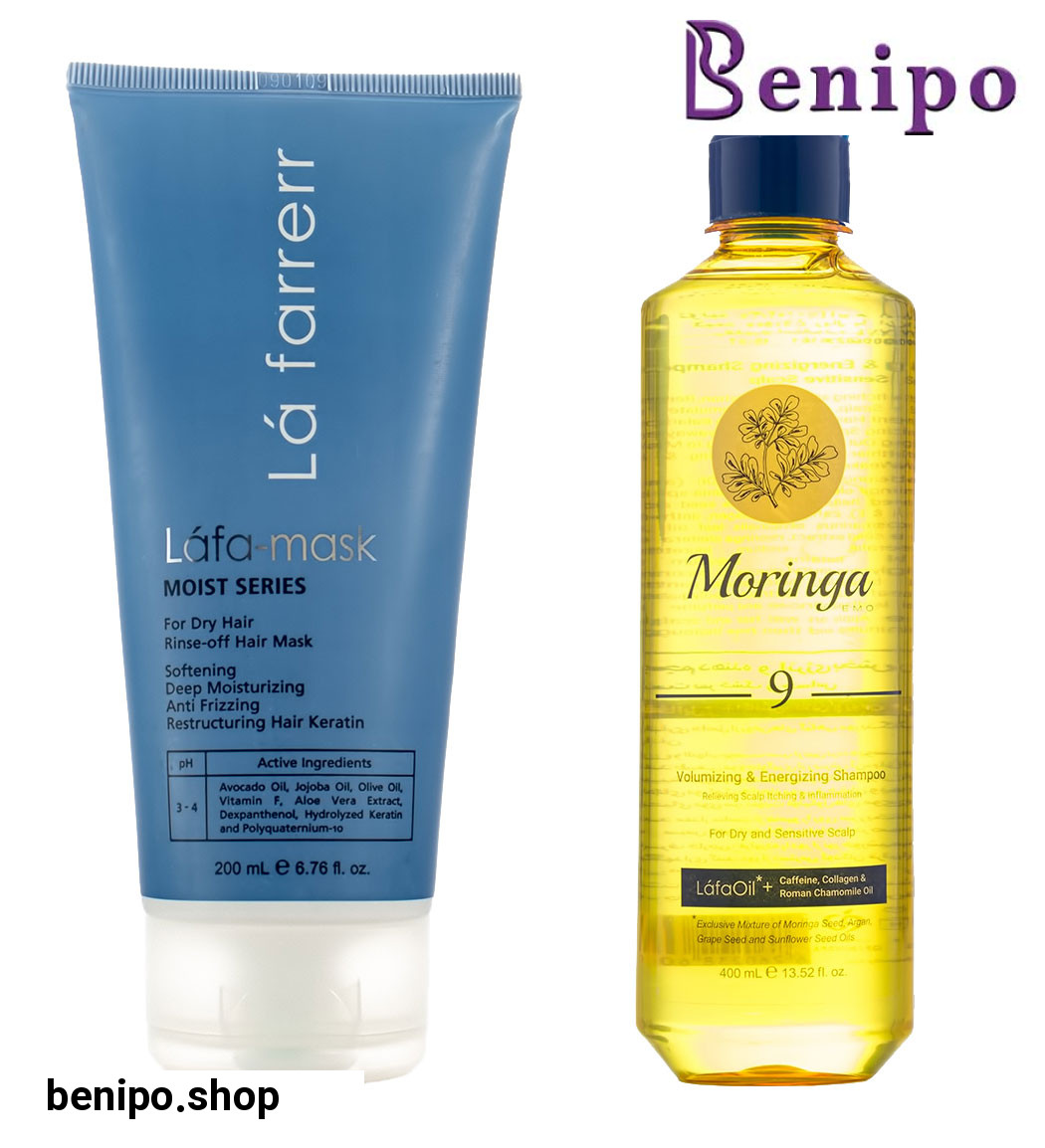 پک شامپو تسکین دهنده پوست سر خشک و حساس شماره 9 حجم 400میل مورینگا و ماسک مو موهای خشک