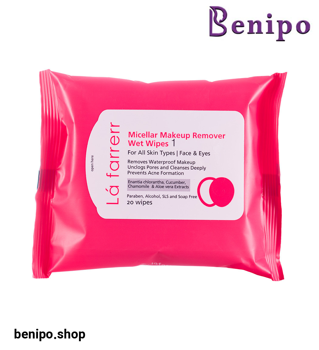 دستمال مرطوب پاک کننده آرایش انواع پوست بسته 20 عددی کد 1