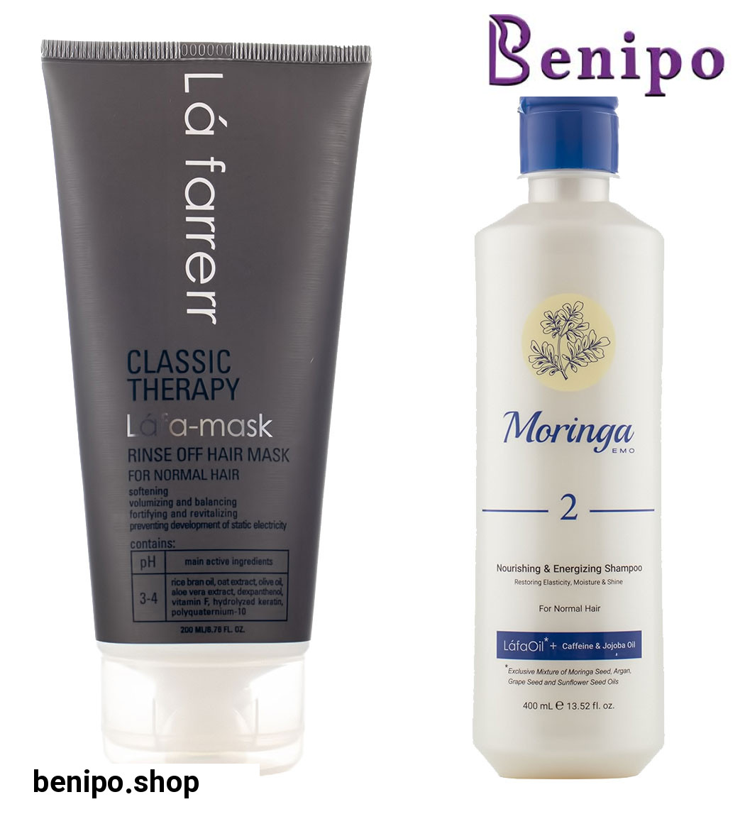 پک شامپو تقویت کننده فولیکول موهای معمولی شماره 2حجم 400میل مورینگا و ماسک مو حالت دهنده موهای معمولی