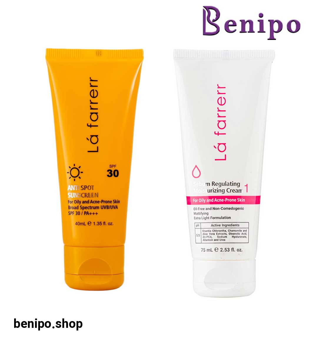 پک کرم مرطوب کننده و آبرسان پوست چرب و اکنه دار و کرم ضد آفتاب و ضد لک بدون رنگ دارای spf30