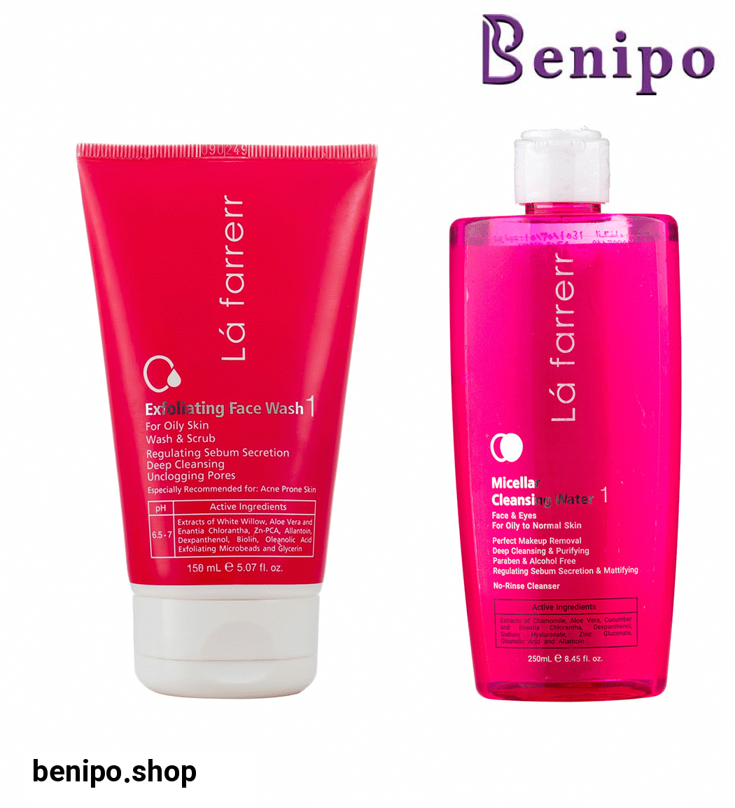 پک ژل شستشوی صورت لایه بردار پوست چرب و مستعد آکنه و محلول آرایش پاک کن پوست نرمال و چرب