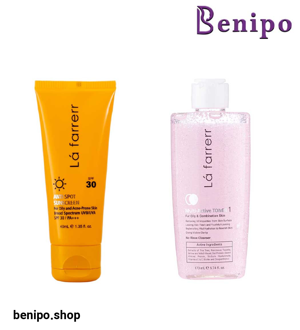 پک کرم ضد آفتاب بدون رنگ SPF3 مناسب پوست چرب و آکنهدار و تونر مولتی اکتیو #1 پوست چرب و مختلط