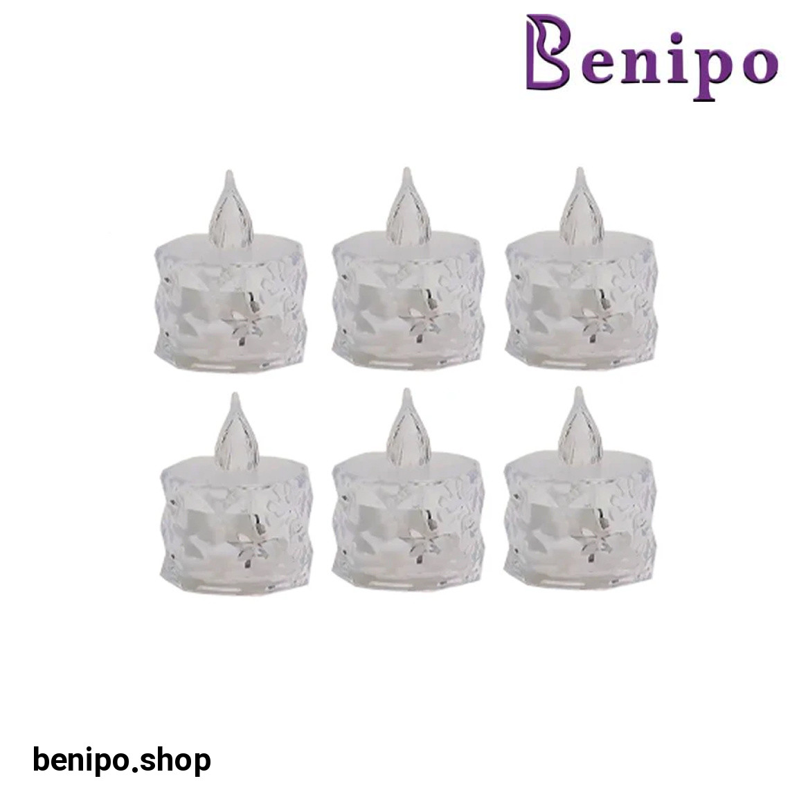 شمع ال ای دی مدل کریستالی شفاف طرح Diamond مجموعه 6 عددی