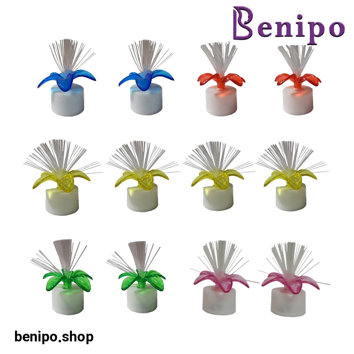 شمع ال ای دی مدل فیبرنوری چشمک زن رنگی مجموعه 12 عددی