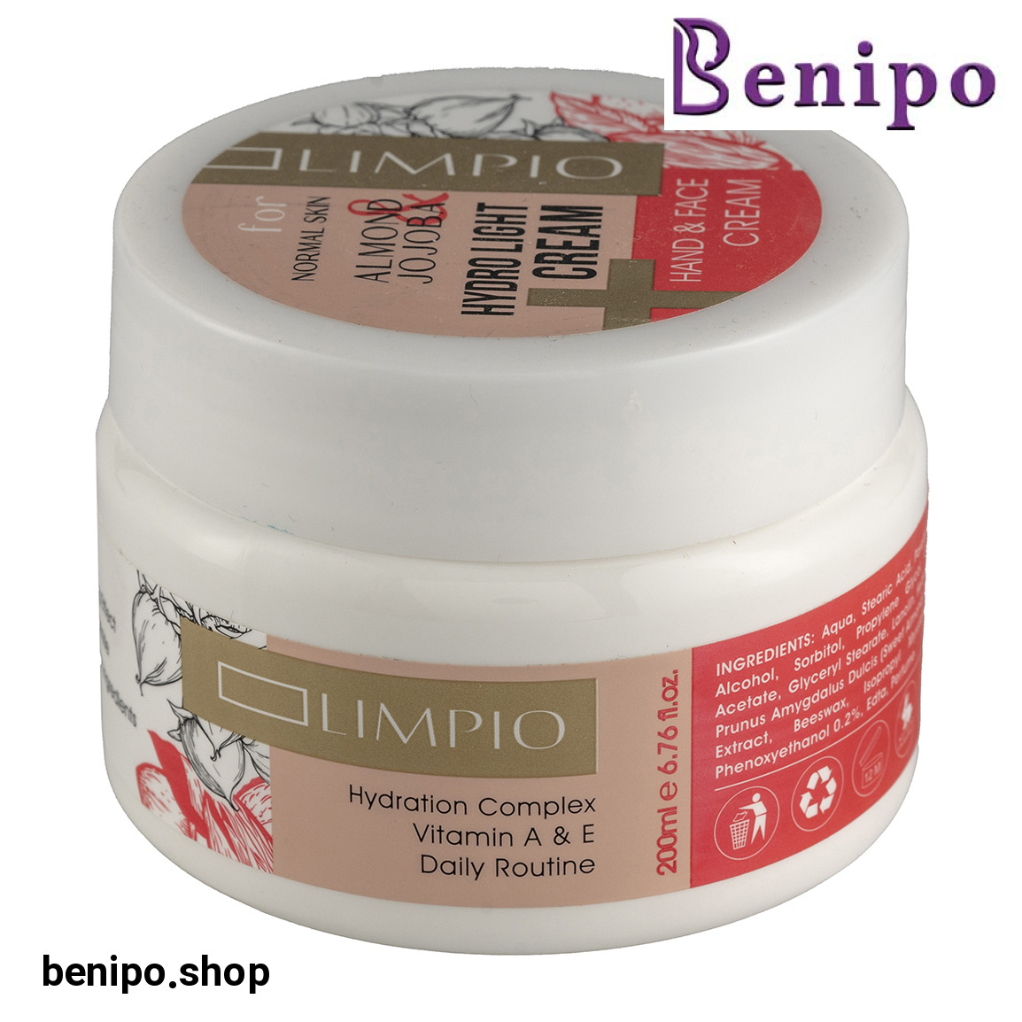 کرم مرطوب کننده دست و صورت حاوی روغن جوجوبا و بادام حجم 200 میلی لیتر