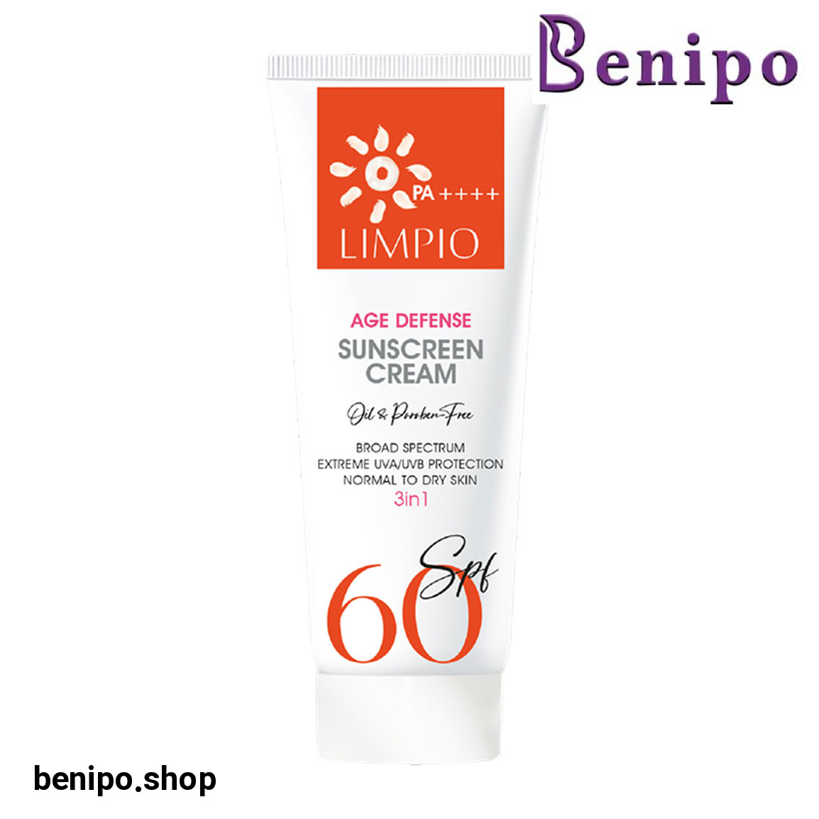 کرم ضد آفتاب فاقد رنگ Spf60 مناسب انواع پوست 50میل