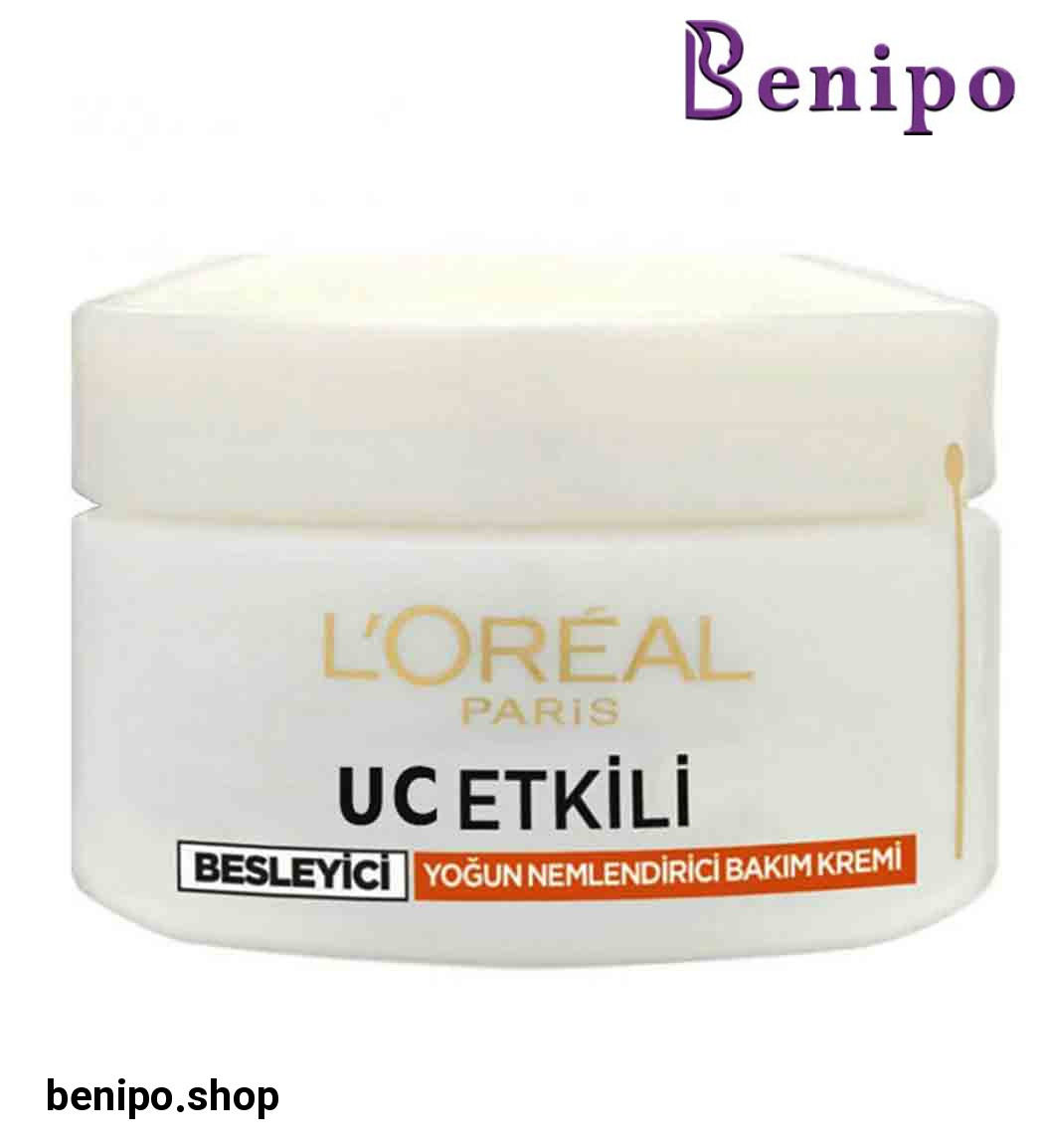 کرم مرطوب کننده و تغذیه کننده لورآل مدل Uc Etkili Besleyici مناسب انواع پوست حجم 50 میل