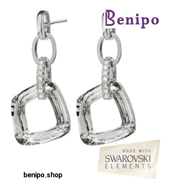 گوشواره نقره با کریستال مربعی