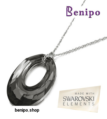 گردنبند کریستال نقره بیضی مشکی