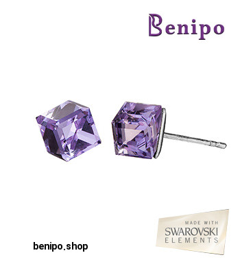 گوشواره نقره میخی با کریستال مکعبی