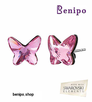 گوشواره نقره میخی با کریستال پروانه