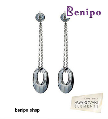 گوشواره نقره با کریستال بیضی