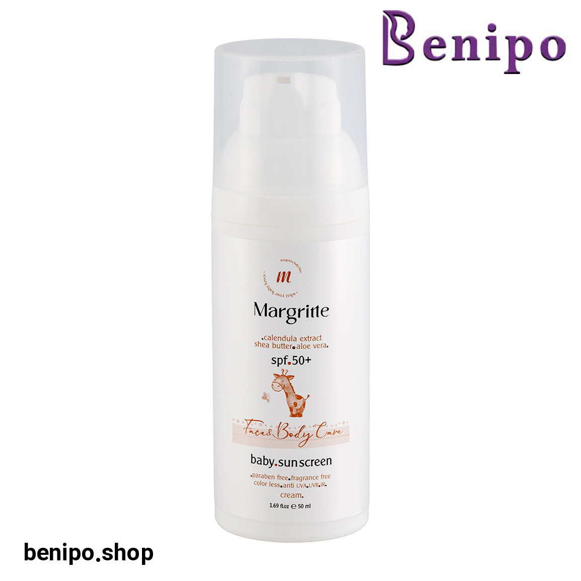 کرم ضد آفتاب کودک بی رنگ با SPF50 مناسب انواع پوست حجم 50 میلی لیتر