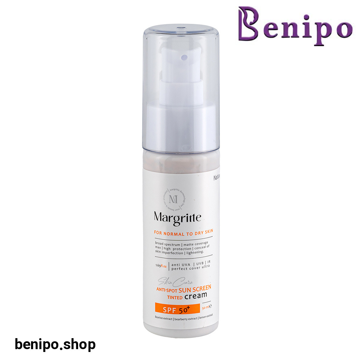 کرم ضد آفتاب رنگی با SPF50 مناسب پوست نرمال تا خشک حجم 50 میلی لیتر