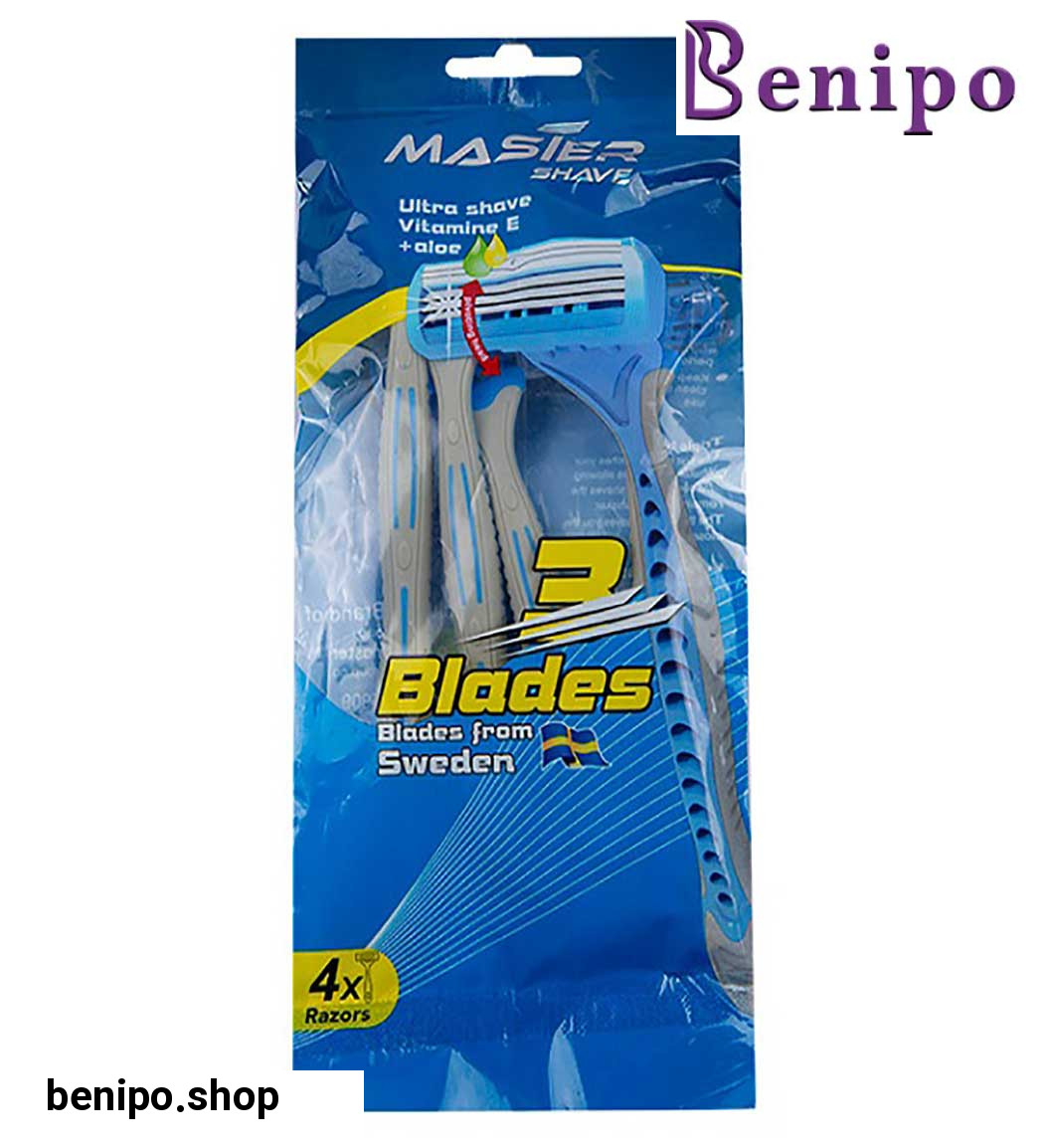 خودتراش آبی با سری متحرک 3تیغه بسته 4 عددی