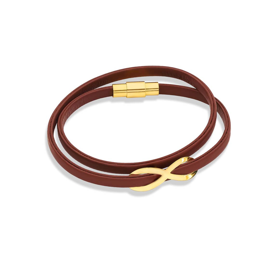 دستبند طلا 18 عیار مدل بینهایت زرشکی و چرم