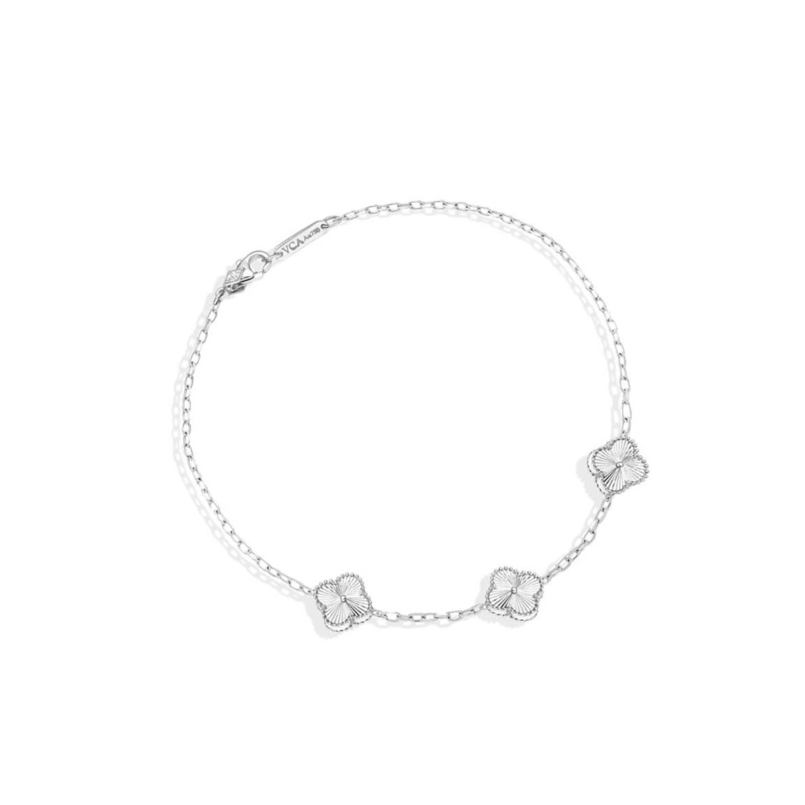 دستبند طلا 18 عیار مدل ونکلیف الحمبرا رز سفید 3 ماوی