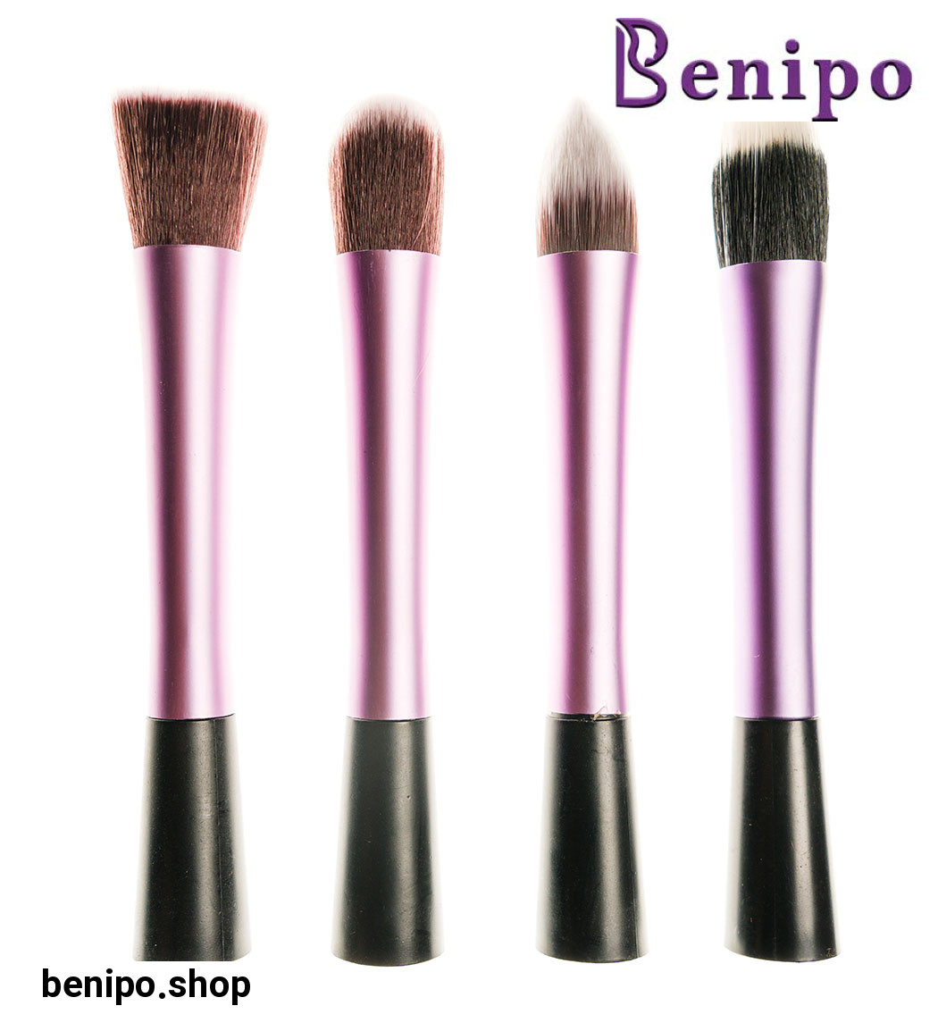 ست براش آرایش رژگونه رنگ بنفش 4 عددی همراه با کیف ارسال با رنگ رندوم