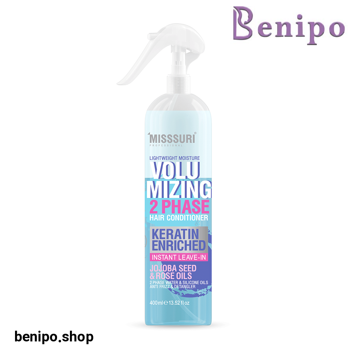 اسپری دو فاز مرطوب کننده مو حاوی روغن رز و جوجوبا حجم 400 میل