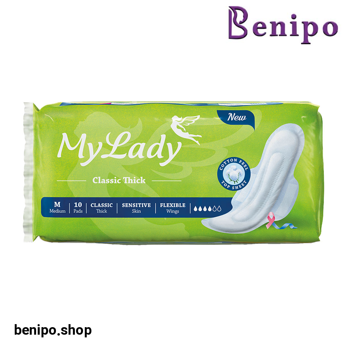 نوار بهداشتی ضخیم بالدار کتان کلاسیک سایز متوسط بسته 10عددی