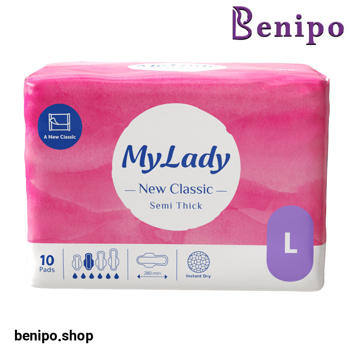 نوار بهداشتی نیو کلاسیک نیمه ضخیم سایز بزرگ با بسته بندی تکی 10عددی