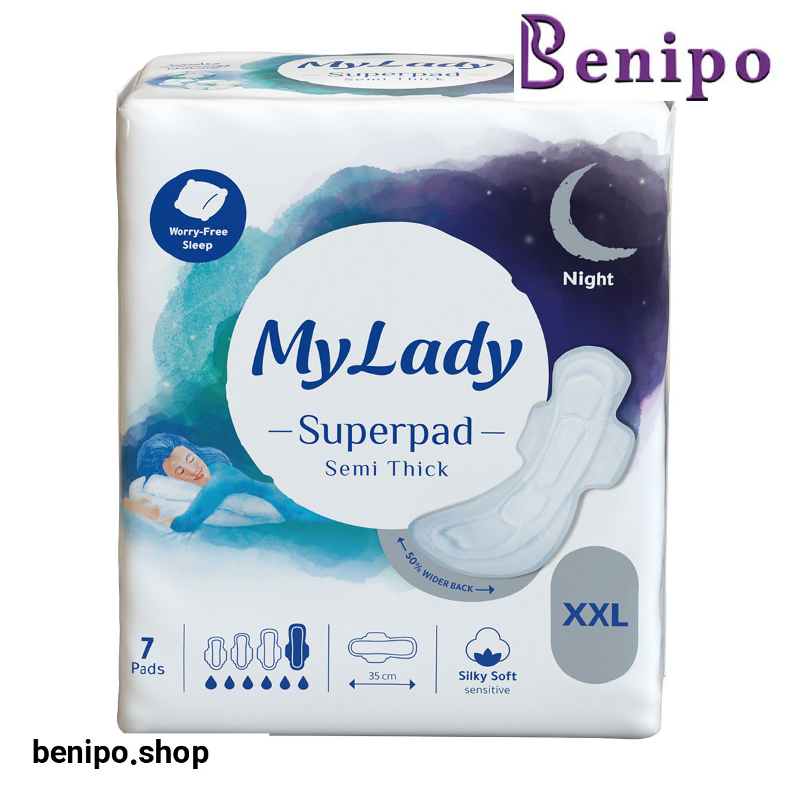 نوار بهداشتی مدل سوپر پد به نرمی ابریشم سایز خیلی خیلی بزرگ بسته 7 عددی