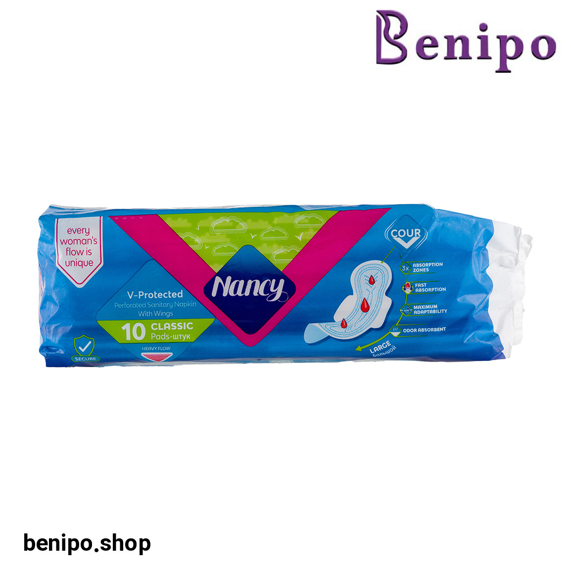 نوار بهداشتی بالدار مدل فلاف با تاپ شیت پلی اتیلنی بزرگ بسته 10 عددی