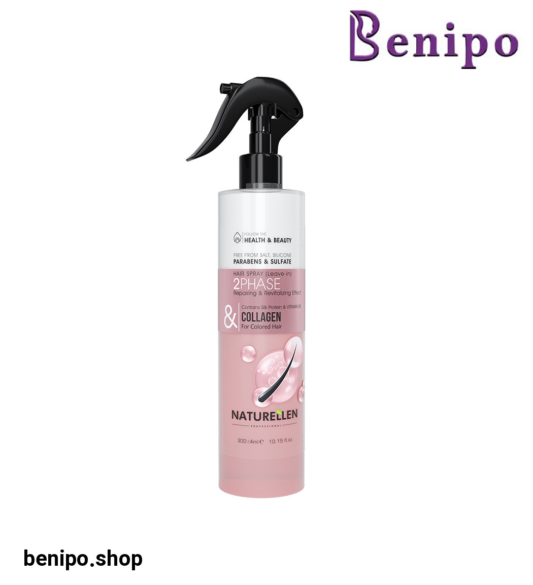 اسپری دوفاز حاوی کلاژن و پروتئین ابریشم مناسب موهای رنگ شده حجم 300 میلی لیتر