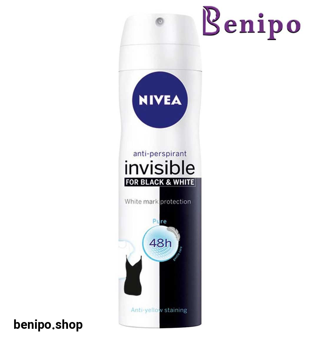 اسپری ضد تعریق زنانه مدل Black And White Invisible Pure حجم 150میل