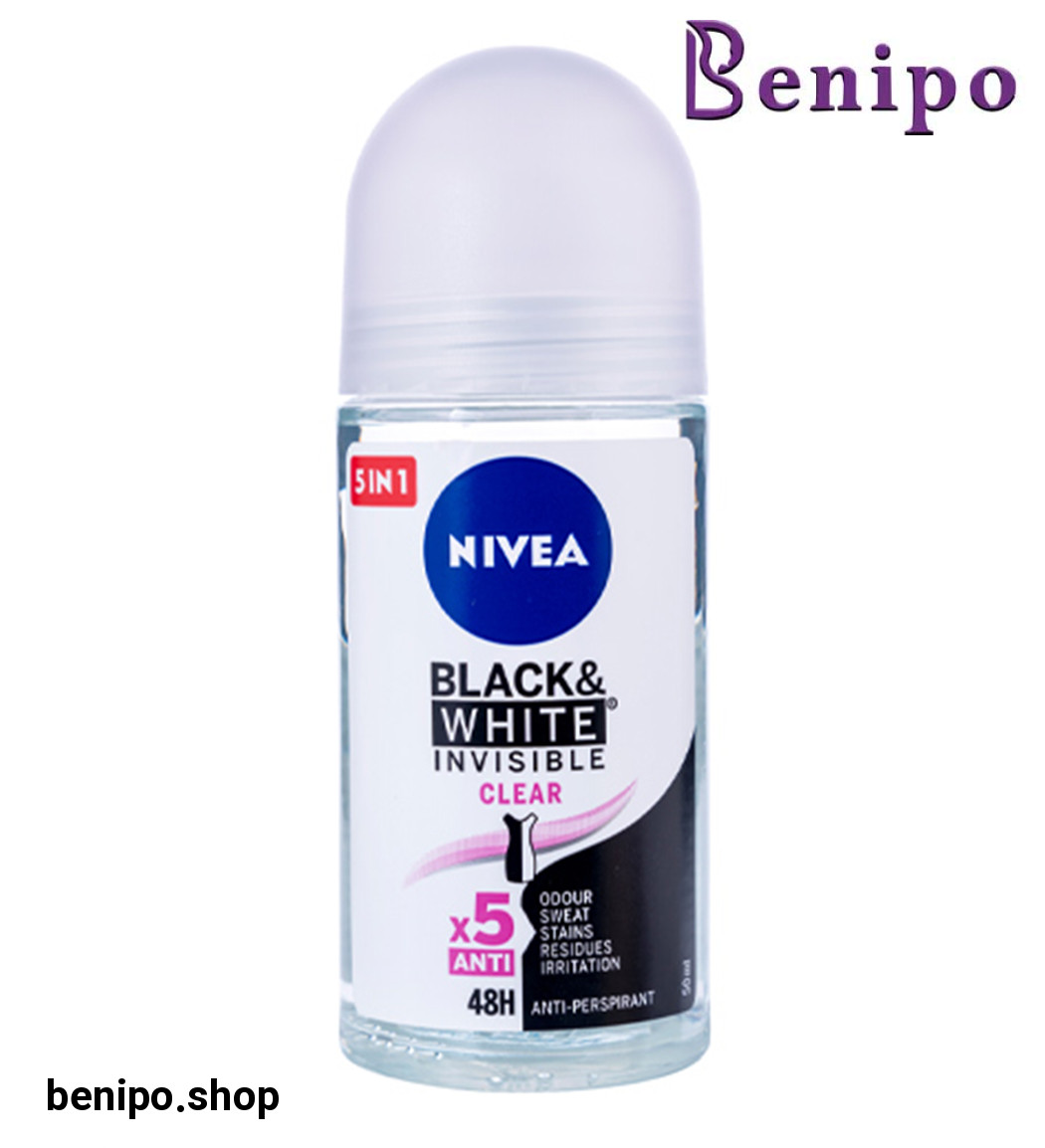رول ضد تعریق زنانه مدل Black And White Invisible Clear حجم 50میل