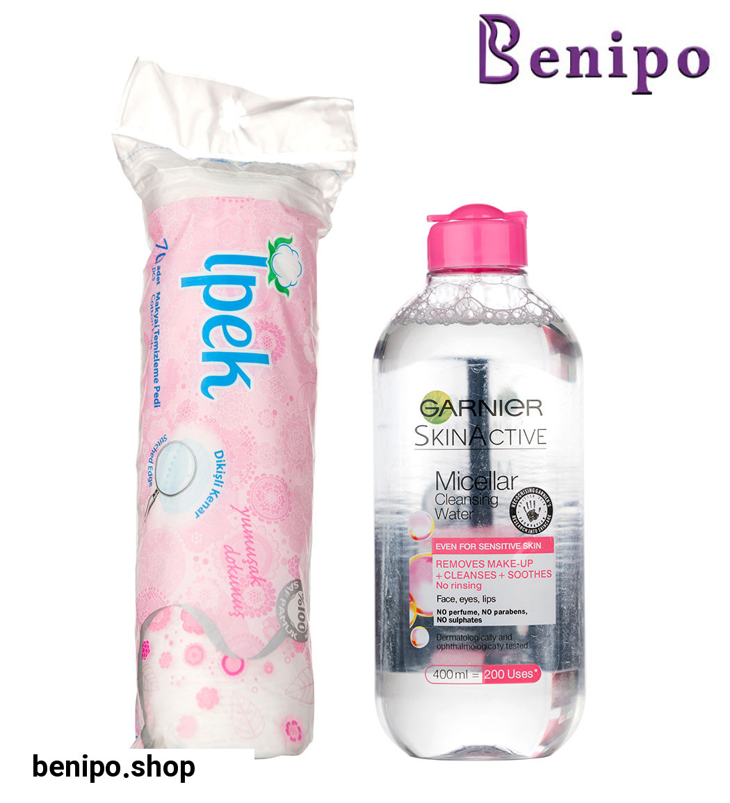 پک پد آرایش پاک کن 70 عددی ایپک به همراه میسلار واتر مناسب پوست حساس حجم 400 میل