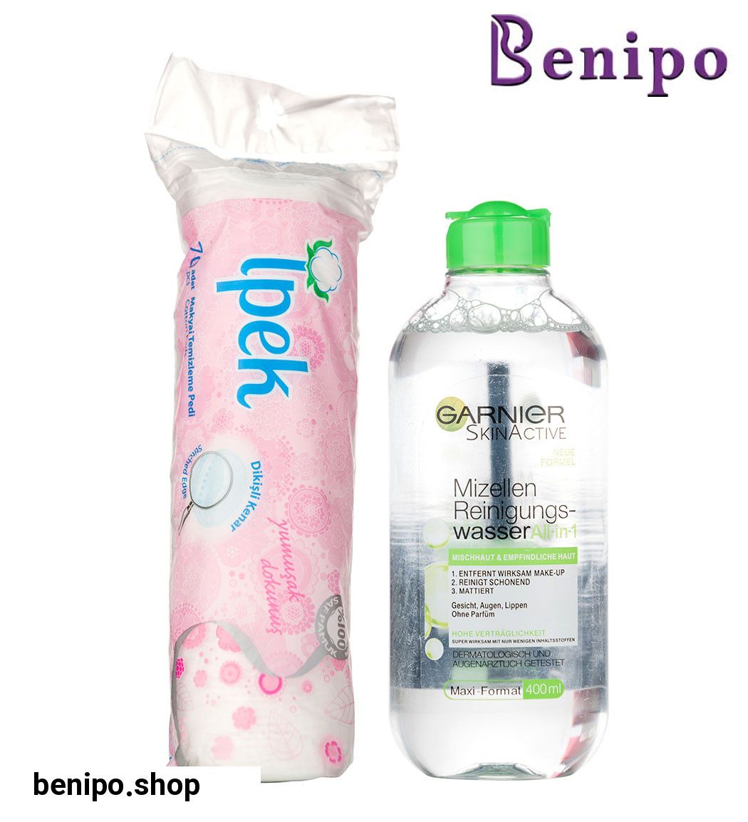 پک پد آرایش پاک کن 70 عددی ایپک به همراه میسلار واتر Mizellen Reinigungs Wasser All in 1 حجم 400 میل