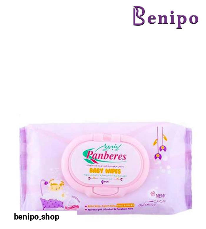 دستمال مرطوب نرم و پاک کننده کودک 60 برگ