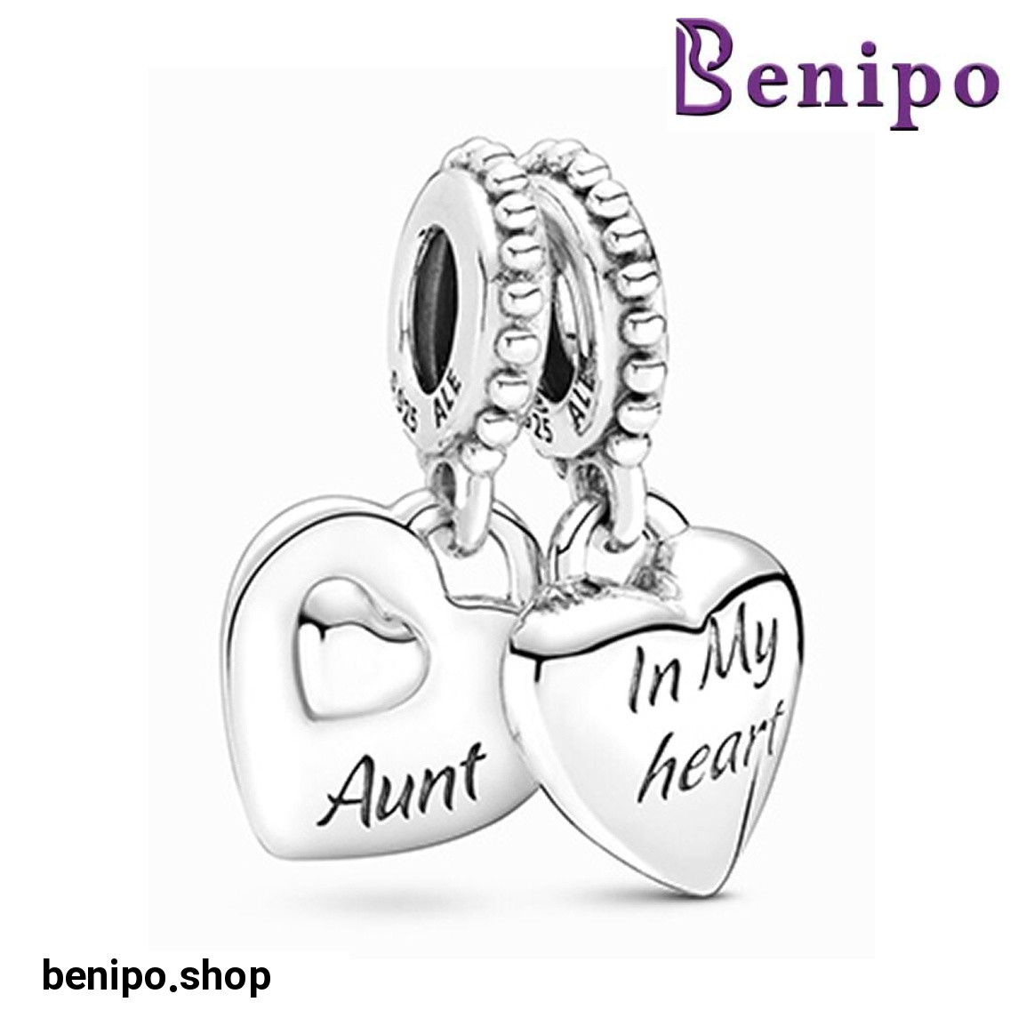 چارم آویز نقره مدل دو بخشی قلبی خاله و خواهرزاده