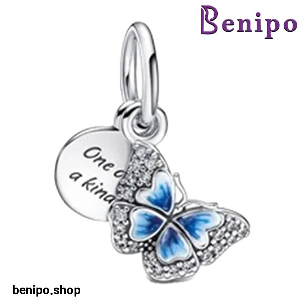 چارم آویز نقره مدل دو بخشی پروانه آبی