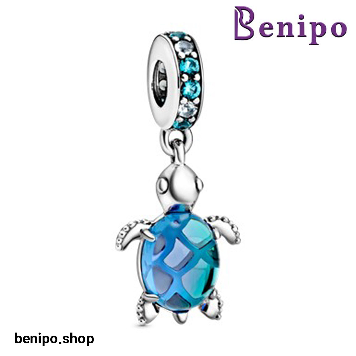 چارم آویز نقره مدل آویز لاک پشت دریایی آبی کریستال مورانو