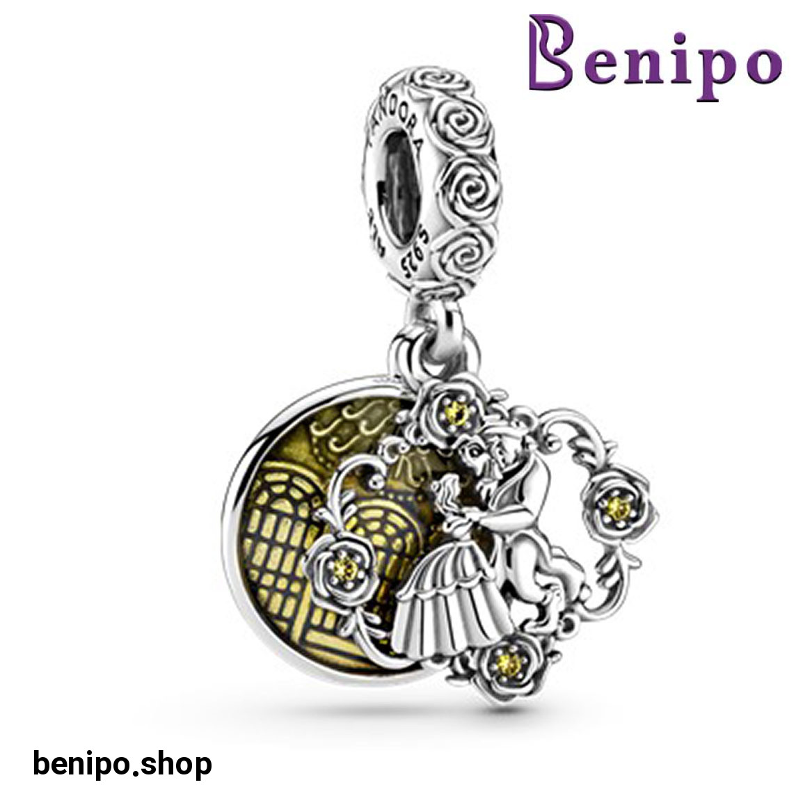 چارم آویز نقره مدل رقصیدن دیو و دلبر دیزنی