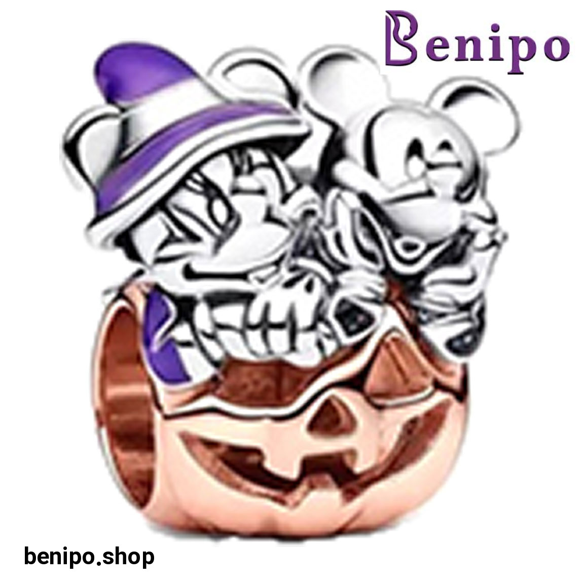 چارم آویز نقره مدل مهره ای هالووین میکی و مینی موس دیزنی