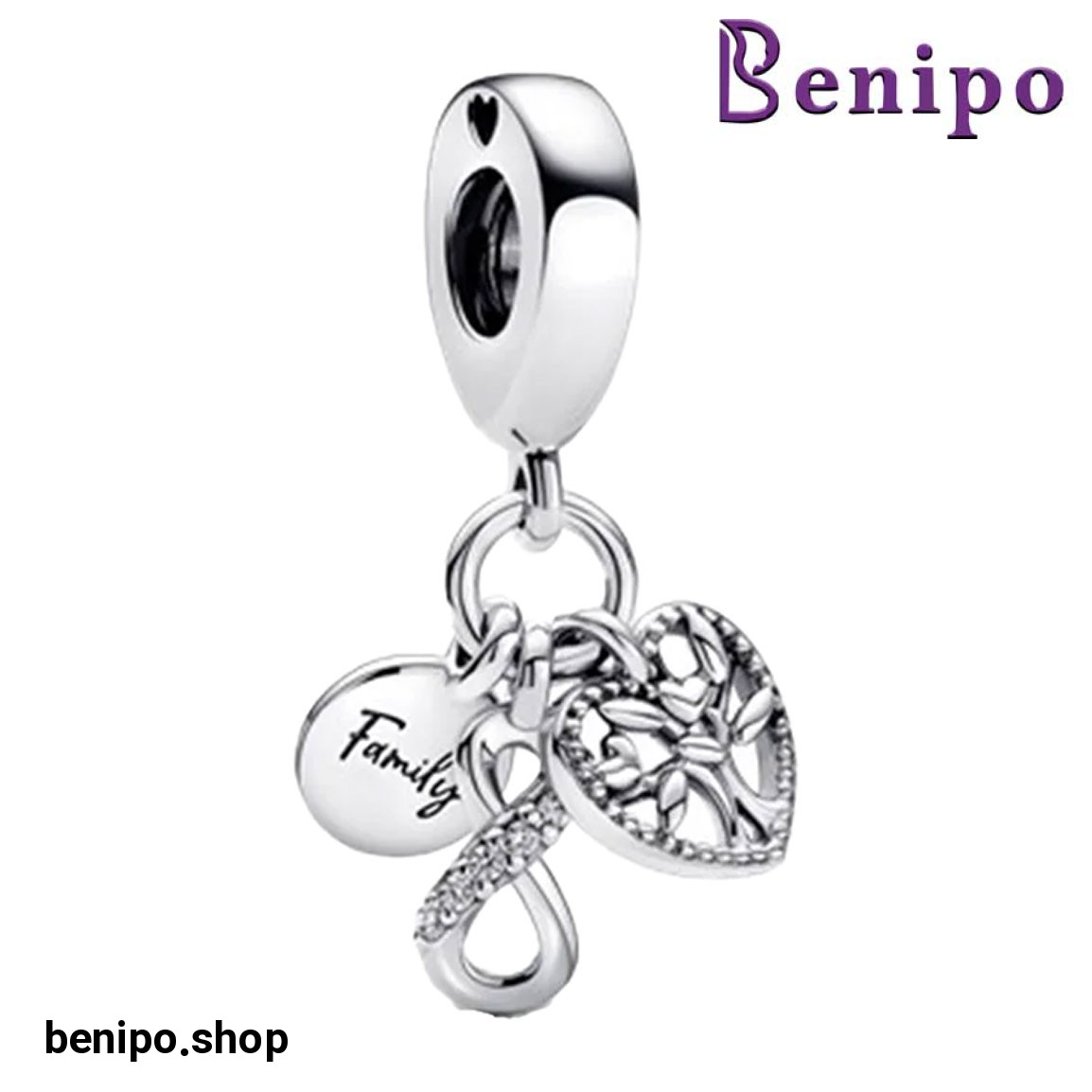 چارم آویز نقره مدل سه بخشی درخت خانوادگی و نماد بی نهایت