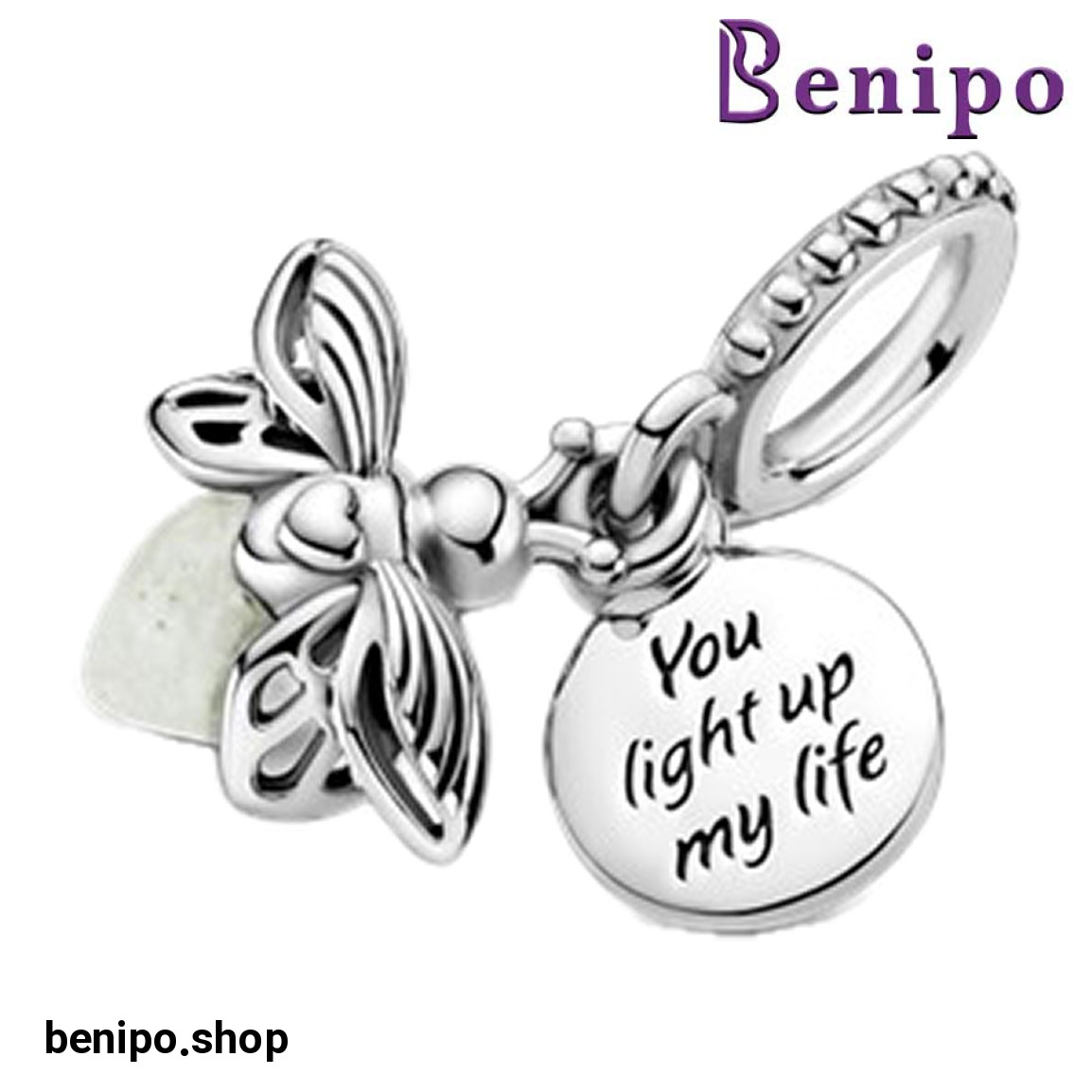 چارم آویز نقره مدل کرم شب تاب با نگین شب تاب