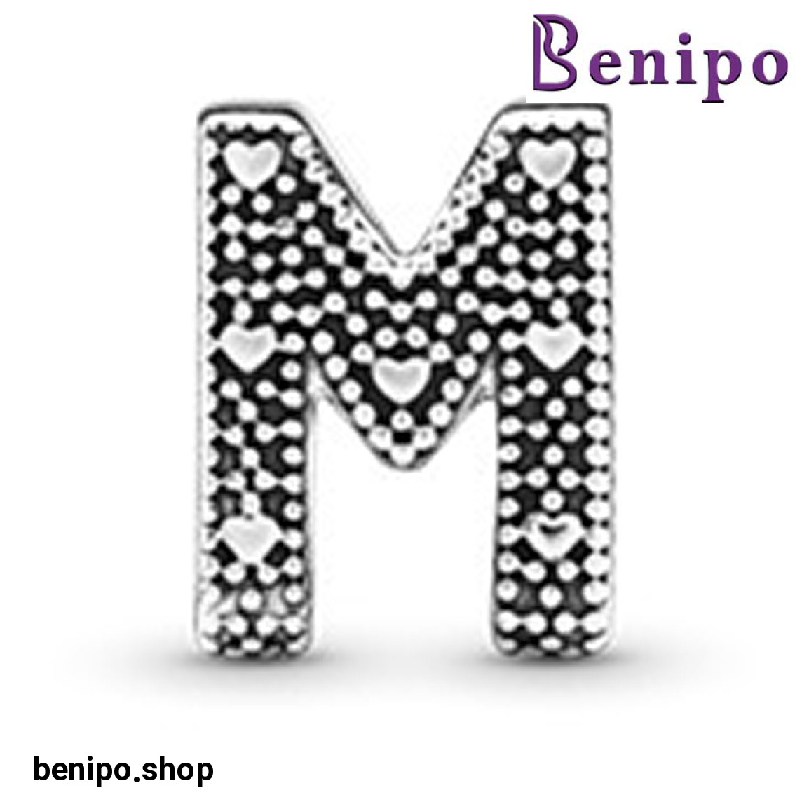 چارم آویز نقره مدل مهره ای حرف M الفبا