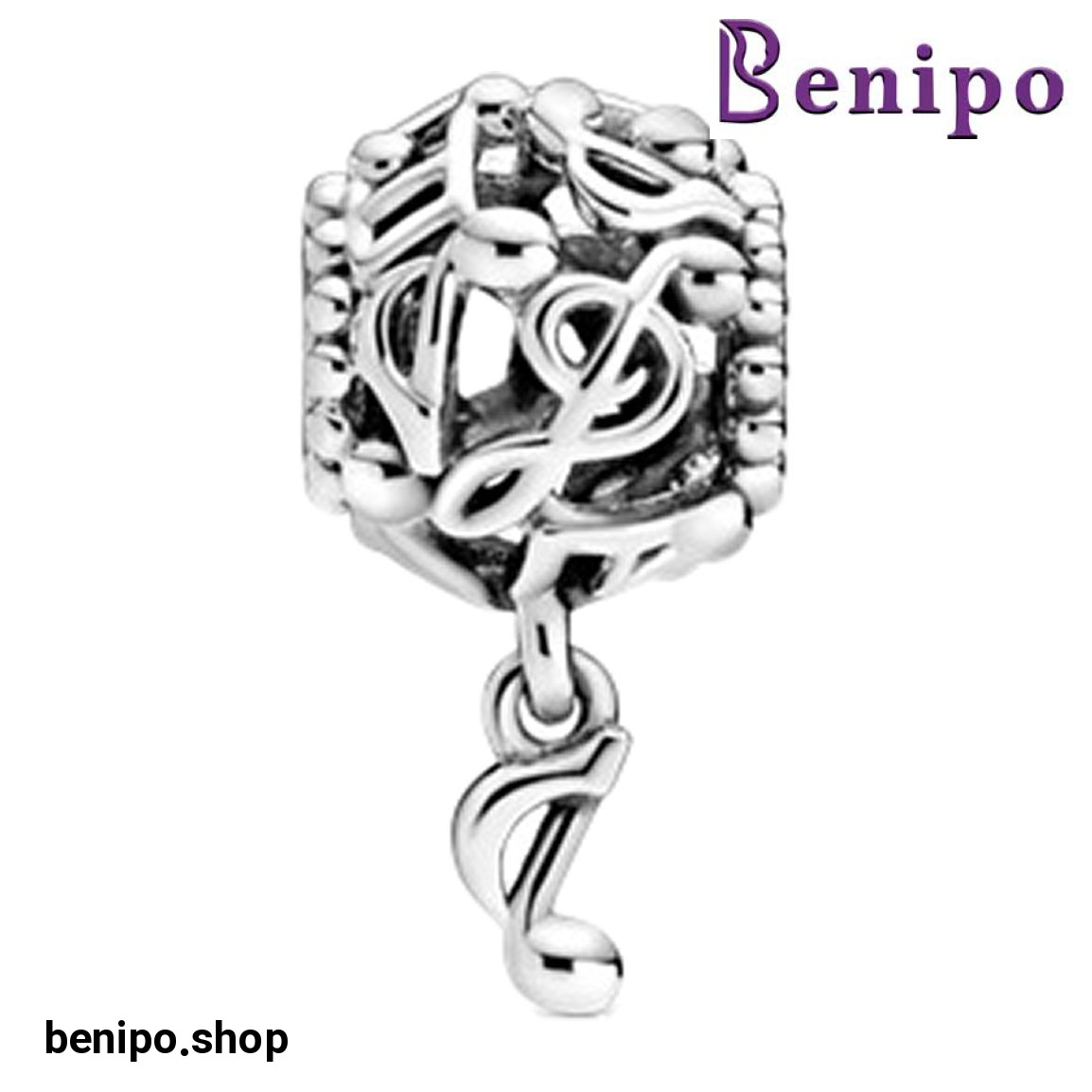 چارم آویز نقره مدل مهره ای نت های موسیقی