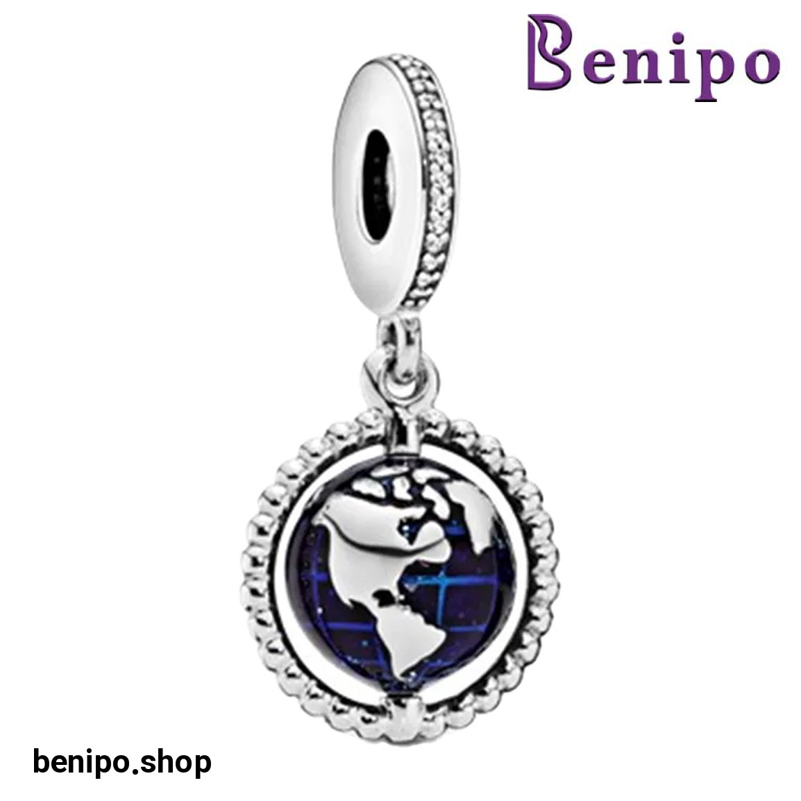 چارم آویز نقره مدل کره زمین چرخان