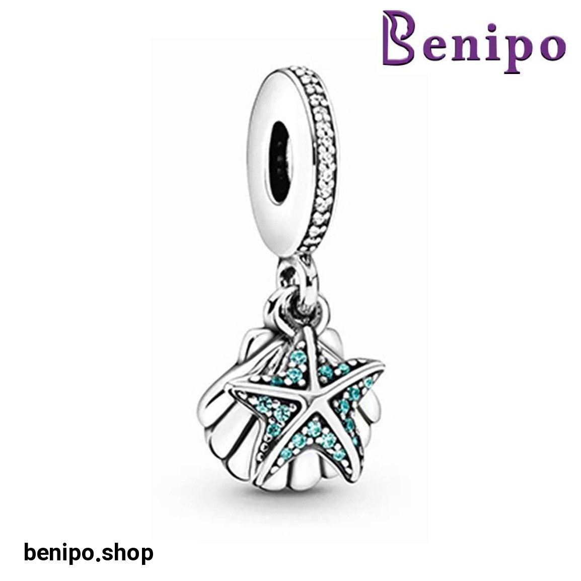 چارم آویز نقره مدل ستاره دریایی و صدف