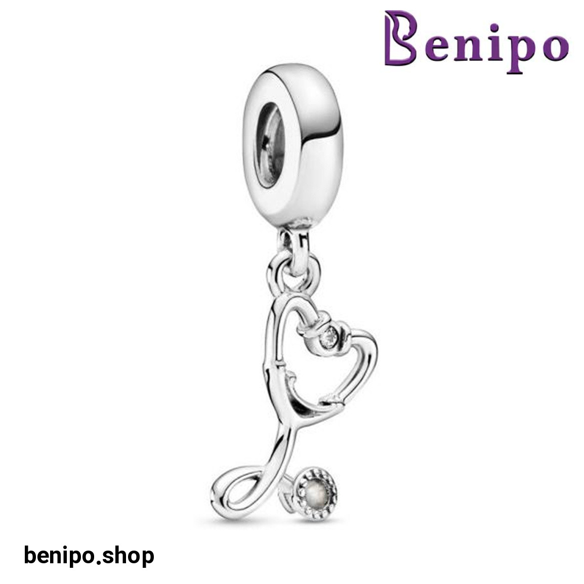 چارم آویز نقره مدل آویز گوشی پزشکی قلبی