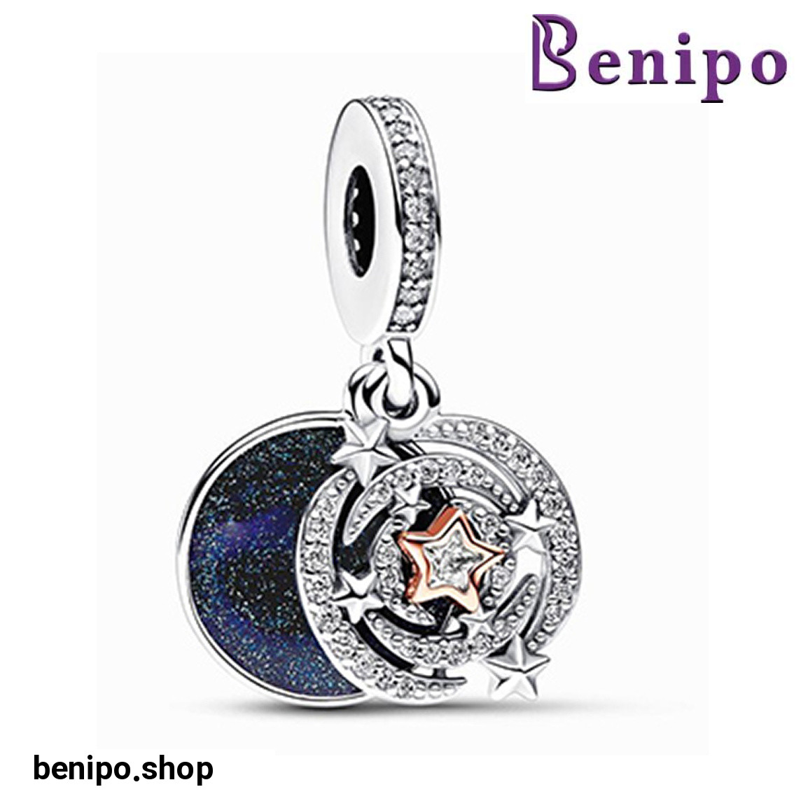 چارم آویز نقره مدل دو رنگ ستاره دنباله دار آسمانی