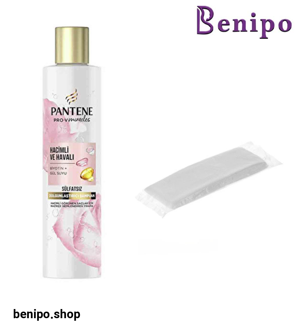 حوله یکبار مصرف به همراه شامپو بدون سولفات حاوی بیوتین وعصاره گل رز مخصوص مو نازک حجم 275میل